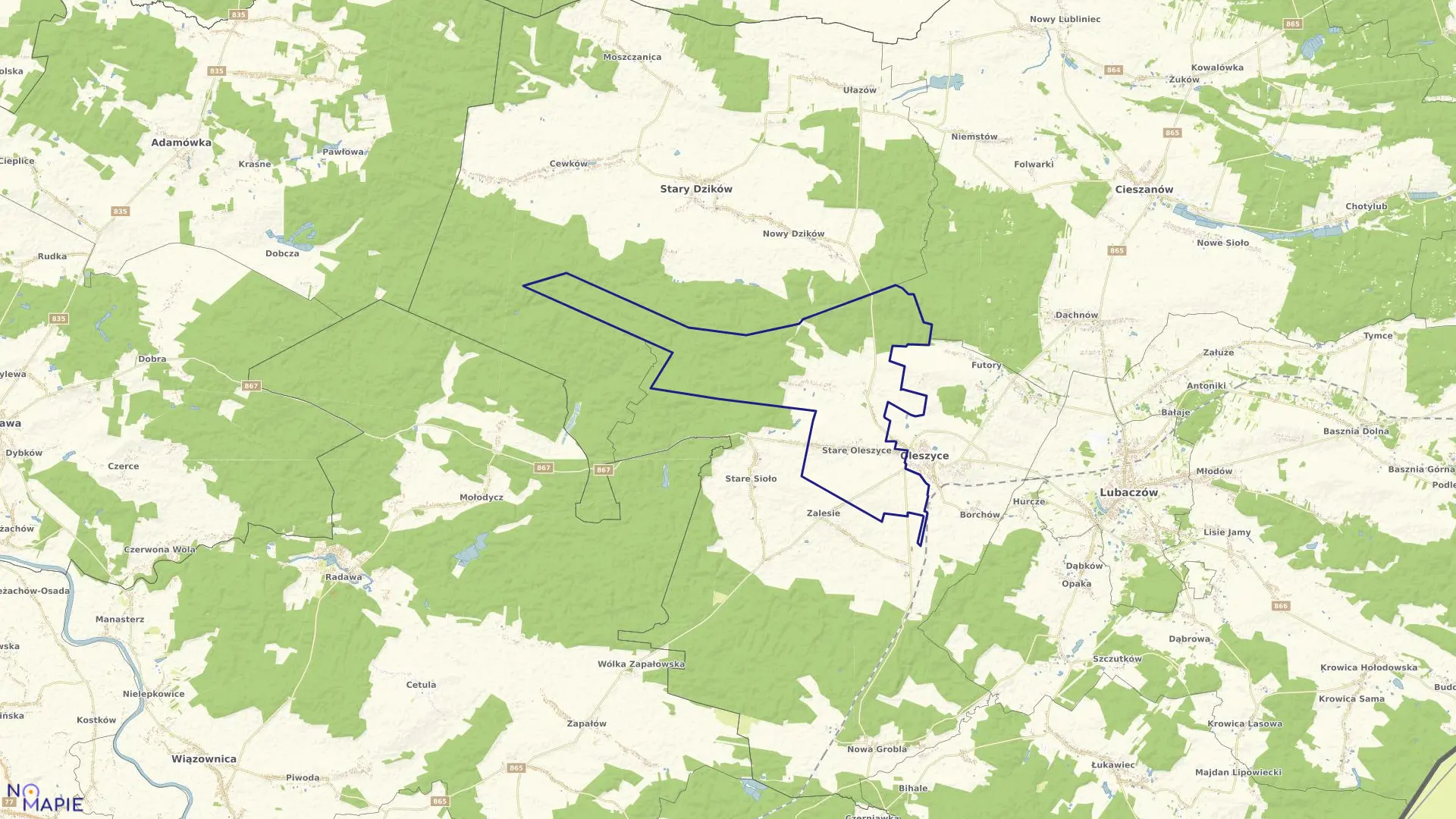 Mapa obrębu Stare Oleszyce w gminie Oleszyce